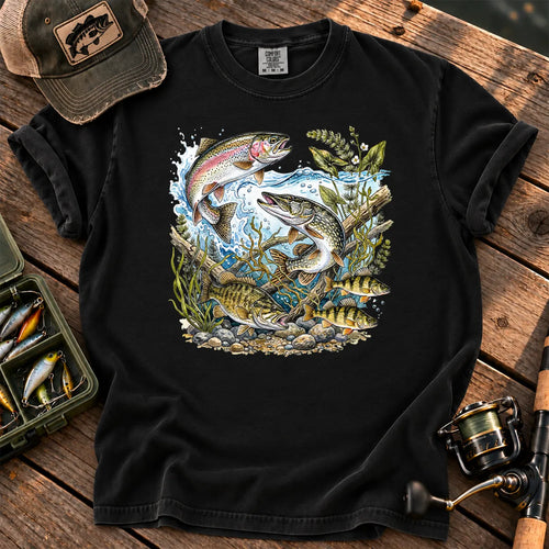 Freshwater Trout River T-Shirt in Black