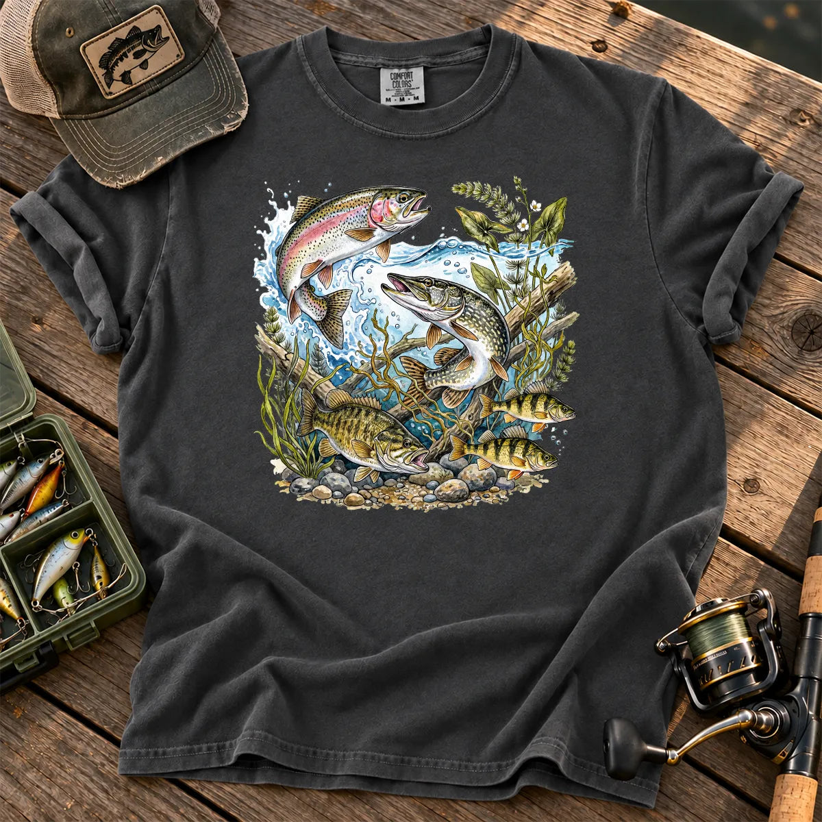 Freshwater Trout River T-Shirt in Pepper