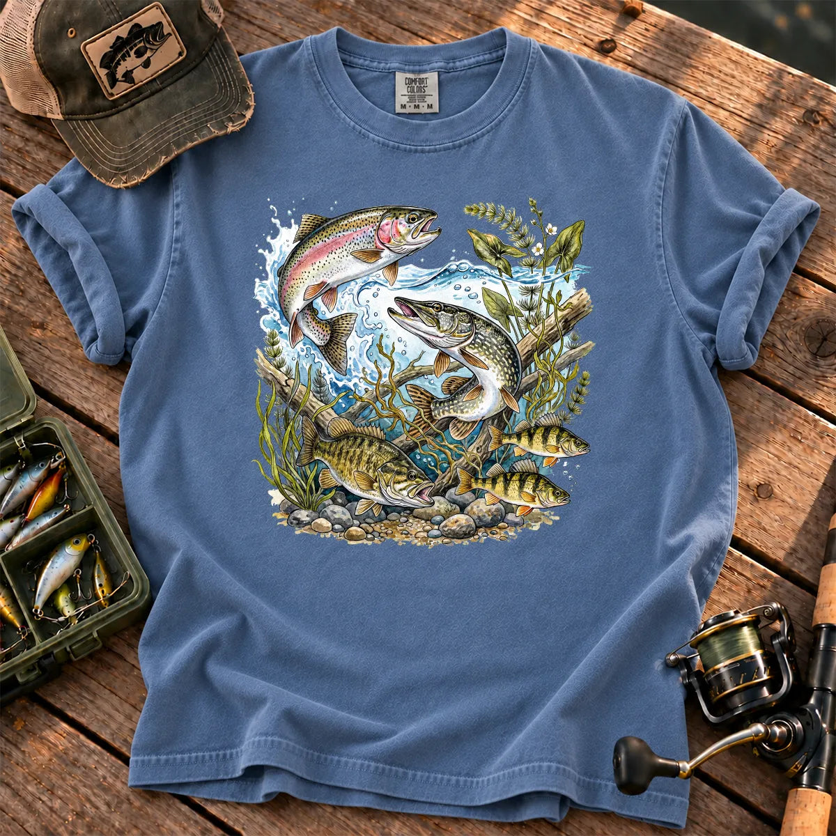 Freshwater Trout River T-Shirt in Blue Jean