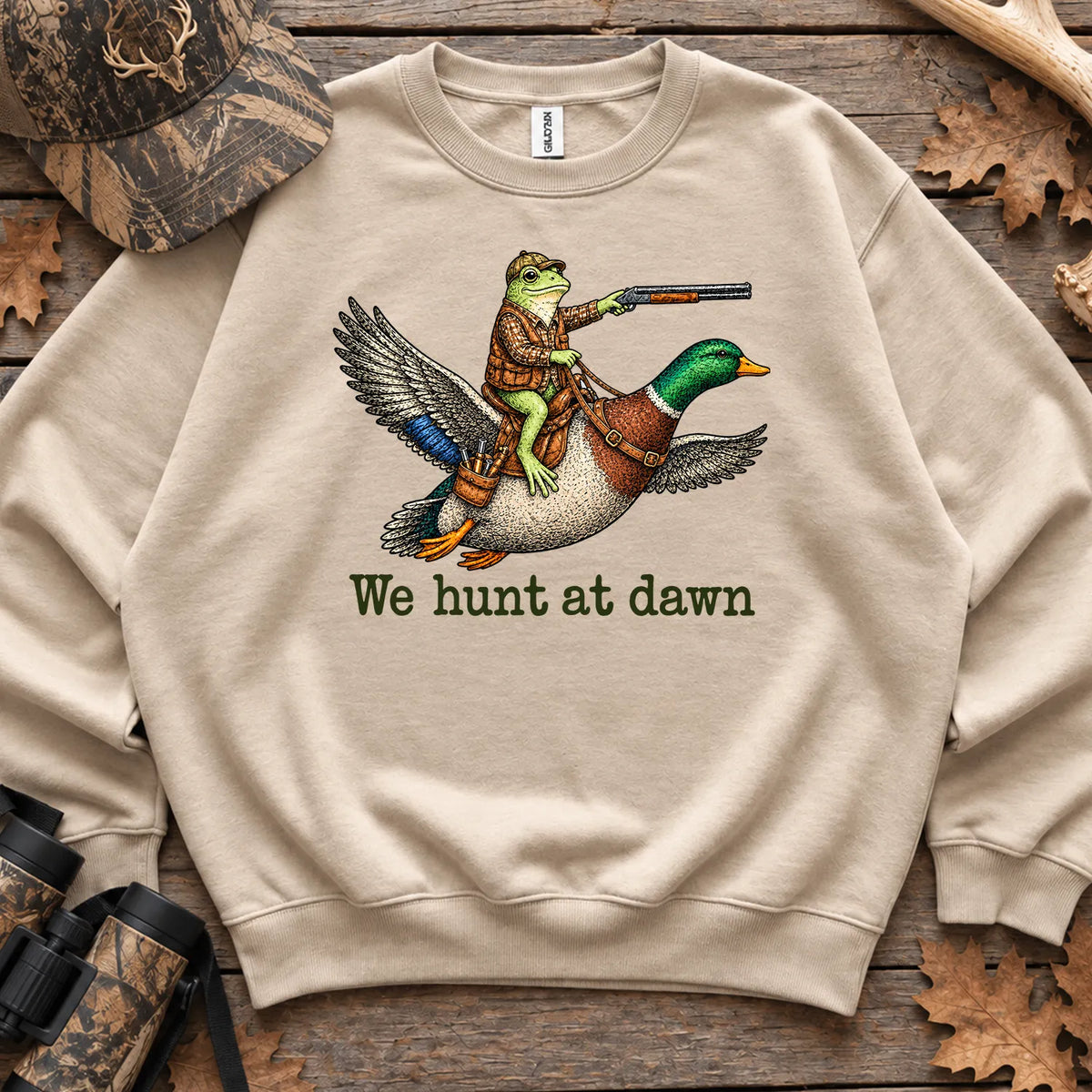 Frog We Hunt at Dawn Sweatshirt in Sand