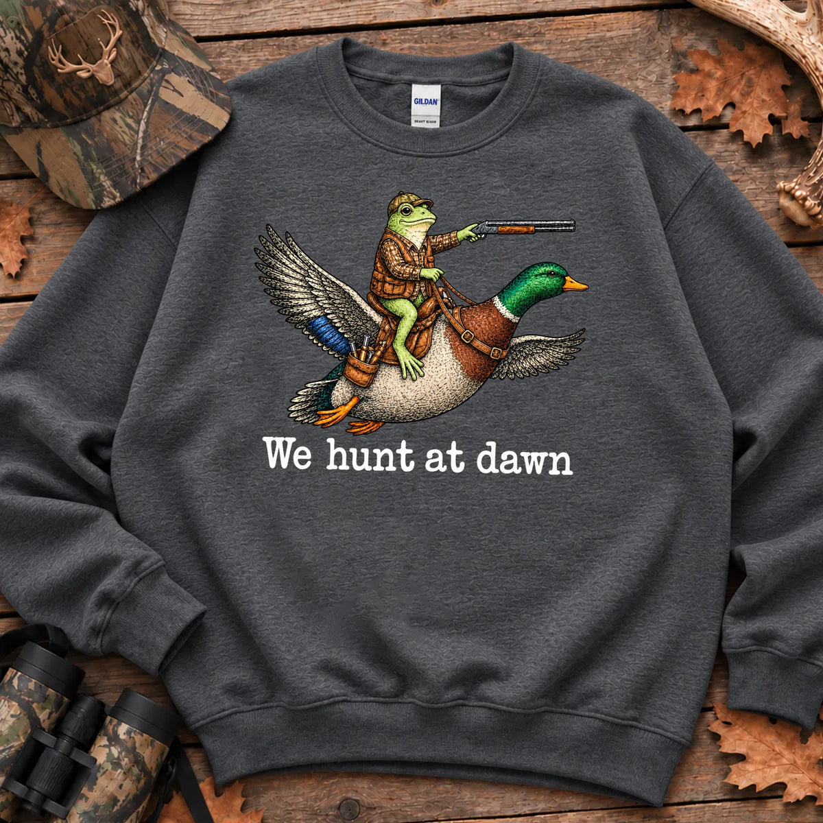 Frog We Hunt at Dawn Sweatshirt in Dark Heather
