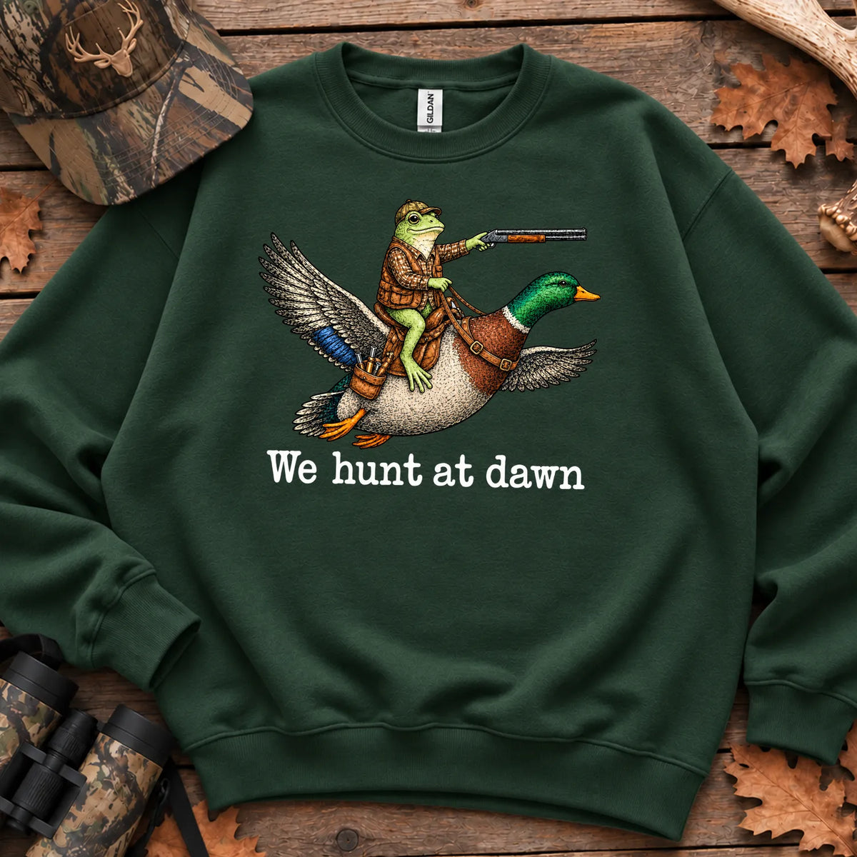 Frog We Hunt at Dawn Sweatshirt in Forest Green