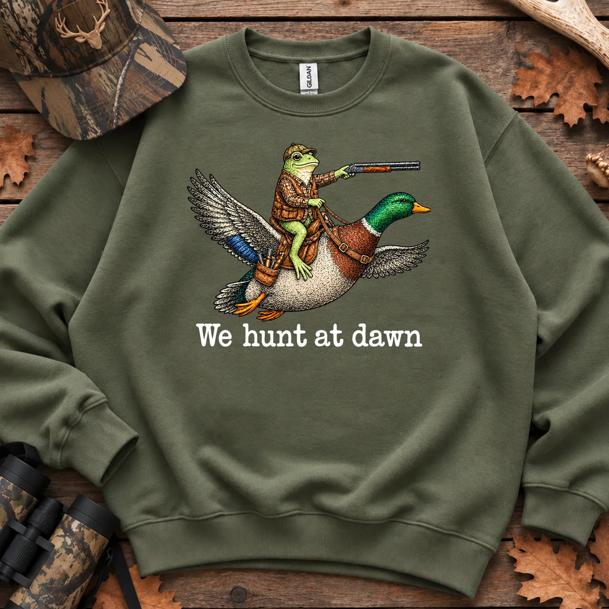 Frog We Hunt at Dawn Sweatshirt in Military Green