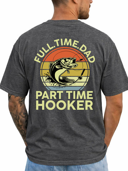 Dark Heather T-shirt back with retro bass and fishing-dad hooker joke graphic