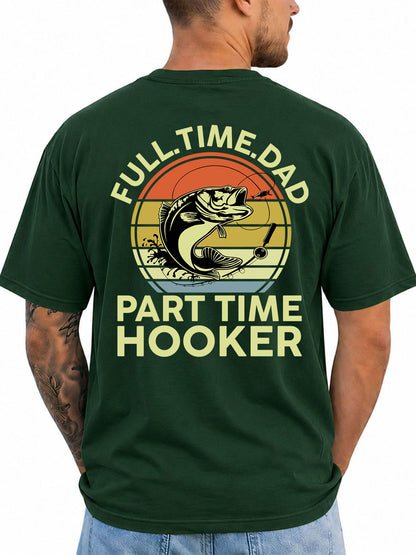 Forest Green T-shirt back with retro bass and fishing-dad hooker joke graphic