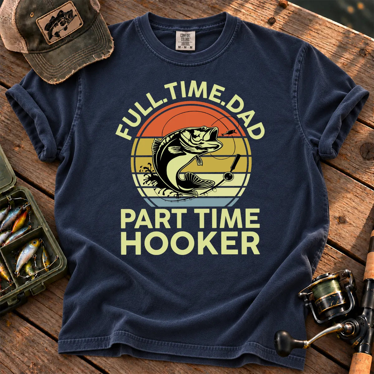 Full-Time Dad, Part-Time Hooker Fishing T-Shirt in True Navy