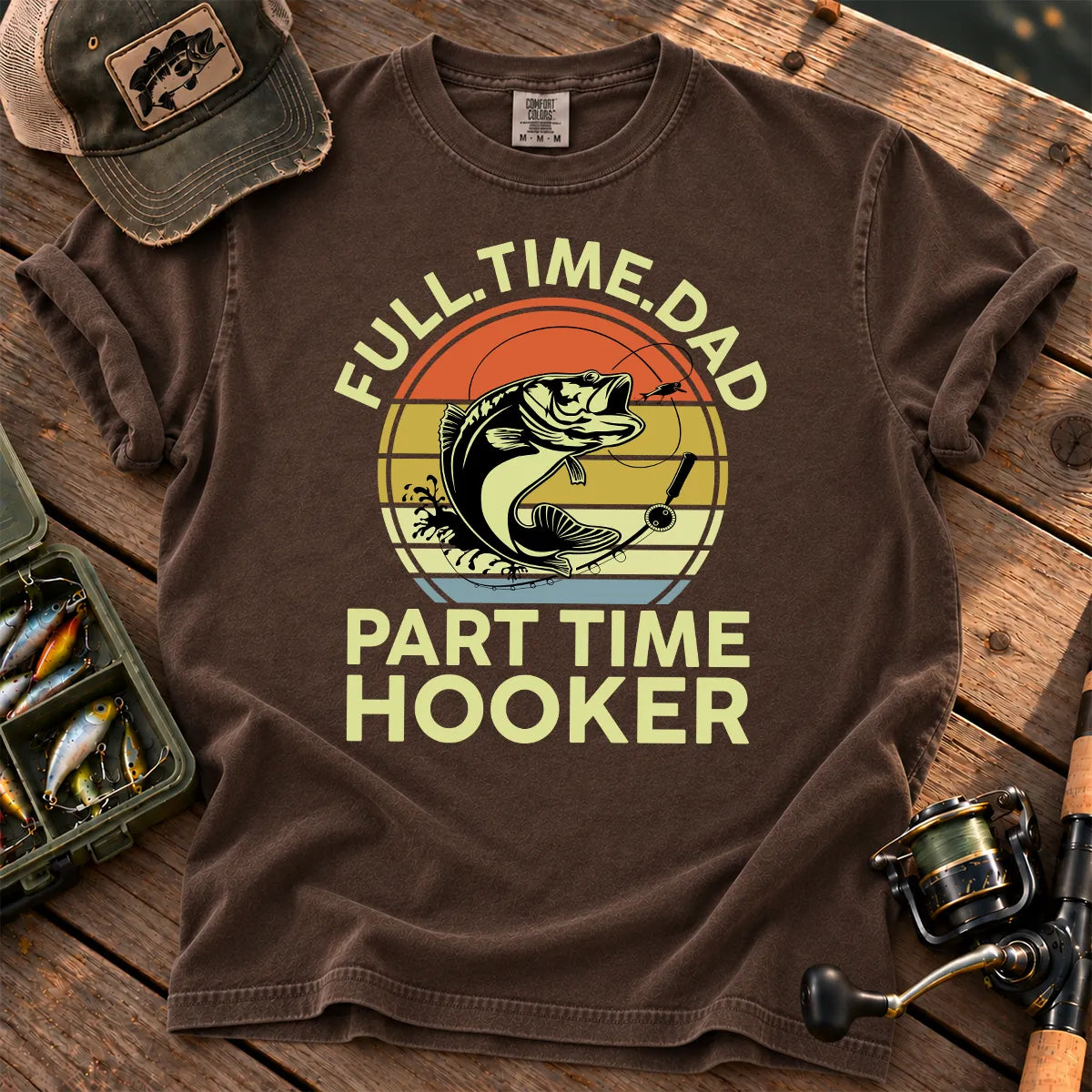 Full-Time Dad, Part-Time Hooker Fishing T-Shirt in Espresso