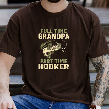 Forest Green T-shirt front with distressed grandpa fishing joke with bass-style fish and hook