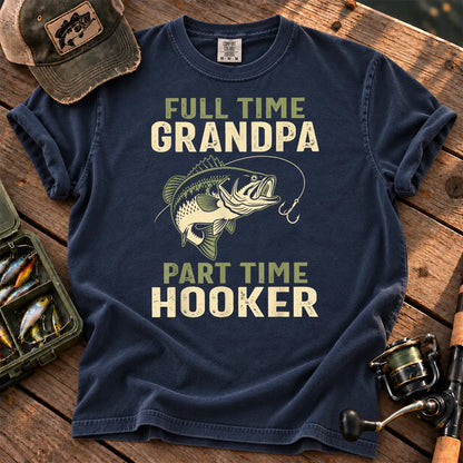 Full-Time Grandpa, Part-Time Hooker Fishing T-Shirt in True Navy