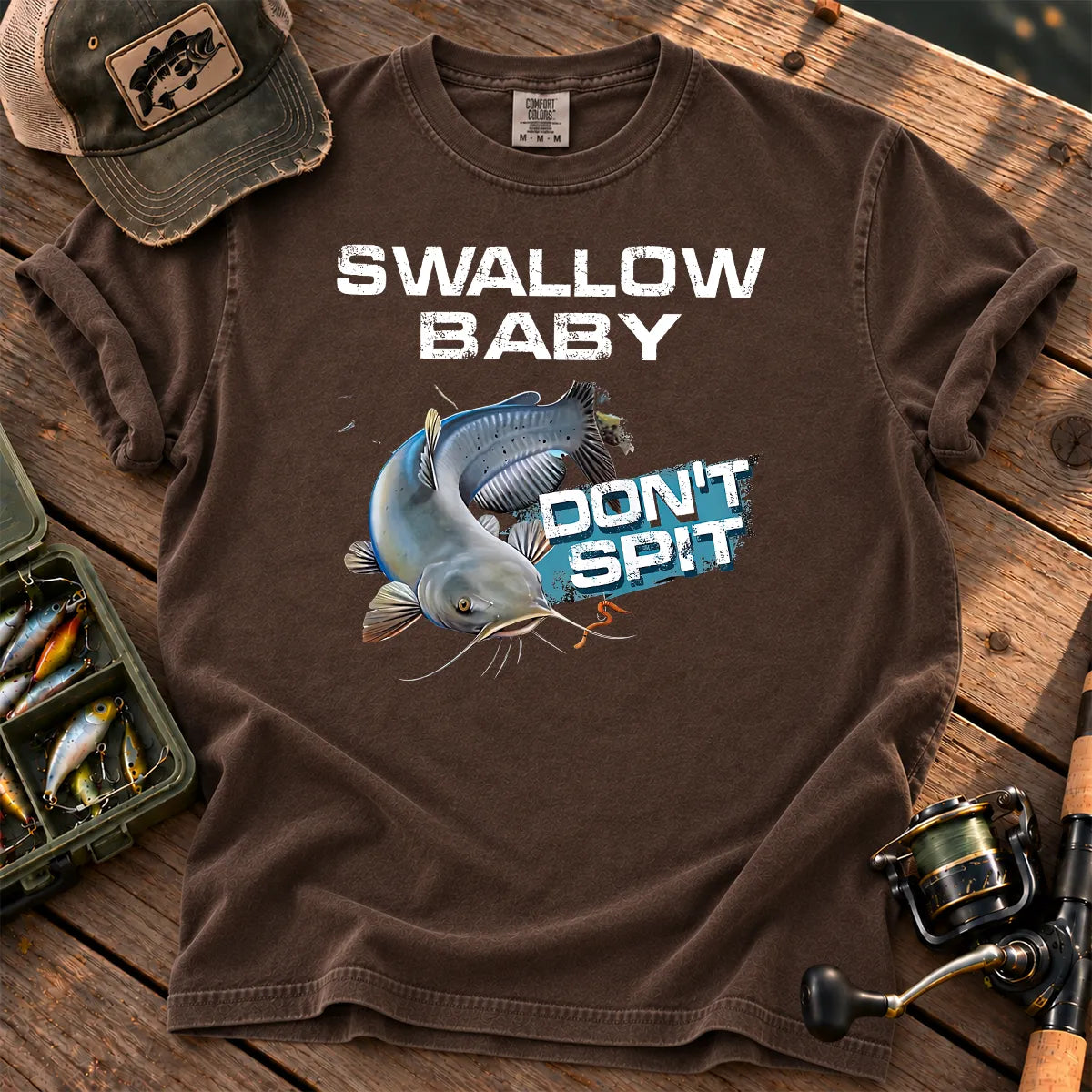 Funny Catfish Fishing T-Shirt in Espresso