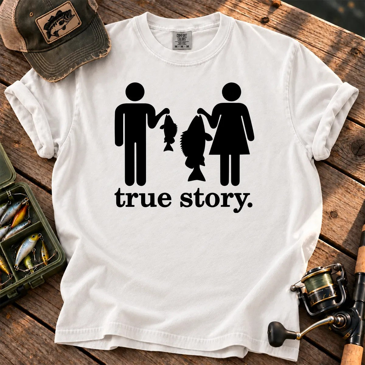 Funny Fishing True Story T-Shirt in White
