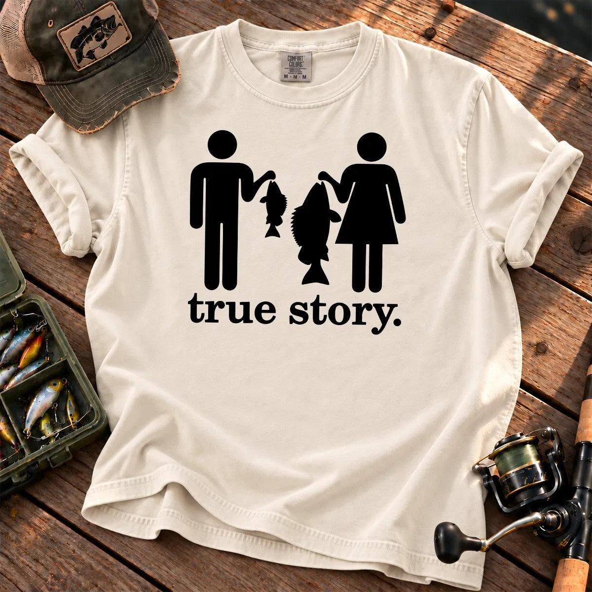 Funny Fishing True Story T-Shirt in Ivory