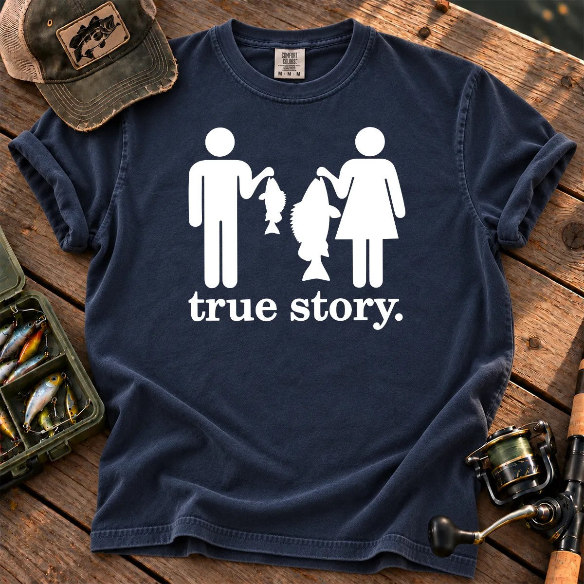 Funny Fishing True Story T-Shirt in True Navy