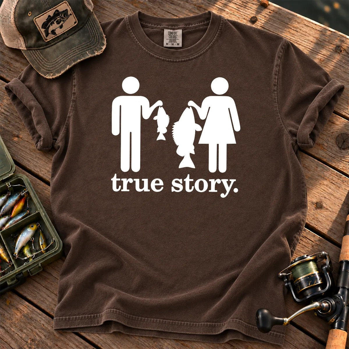 Funny Fishing True Story T-Shirt in Espresso