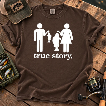 Funny Fishing True Story T-Shirt in Espresso