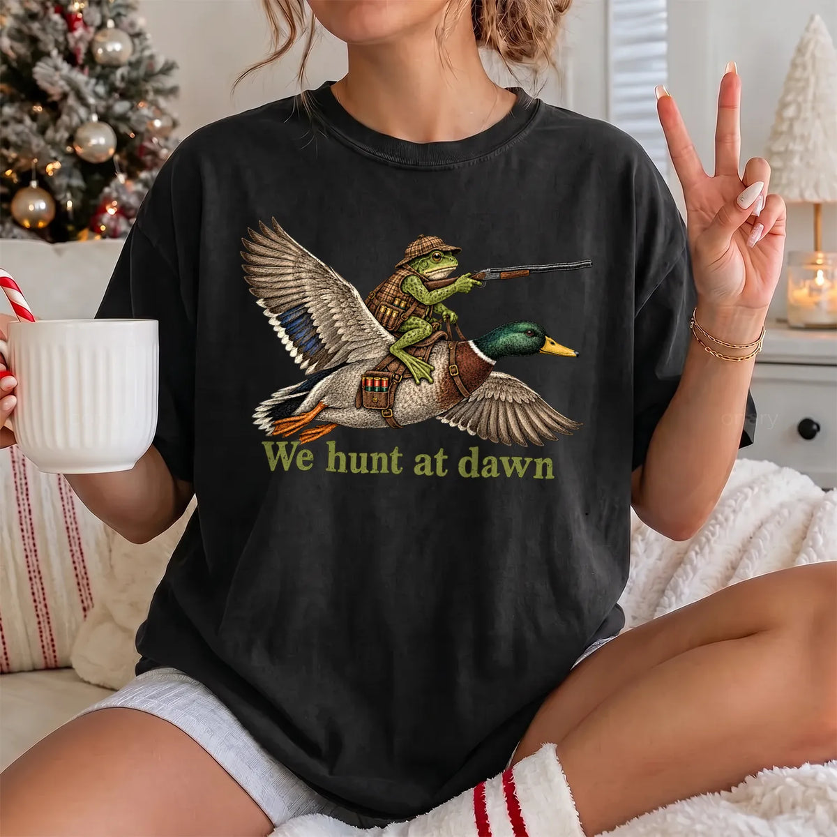 Funny Frog Duck T-Shirt Women model in Black