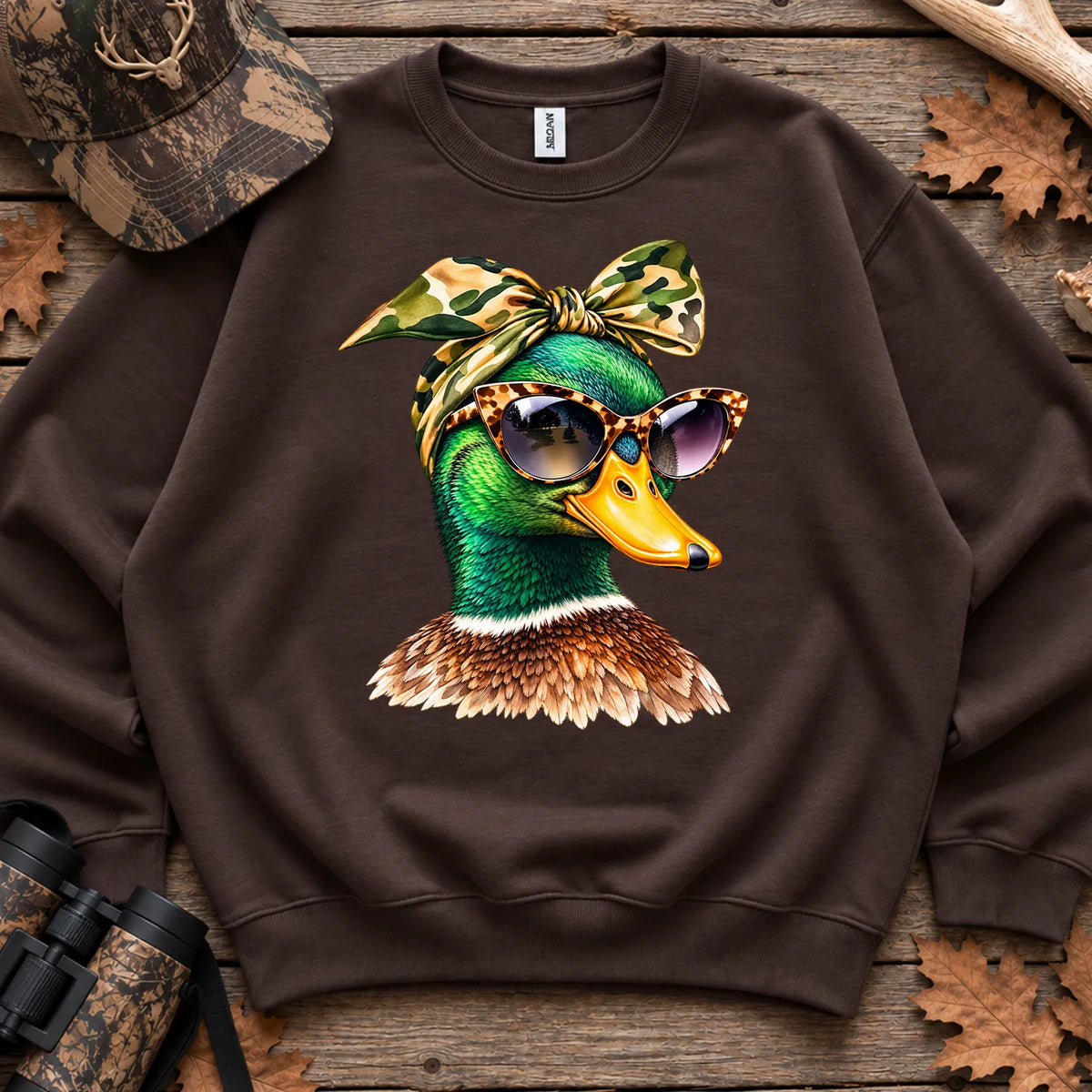Funny Glam Mallard Duck Sweatshirt in Dark Chocolate