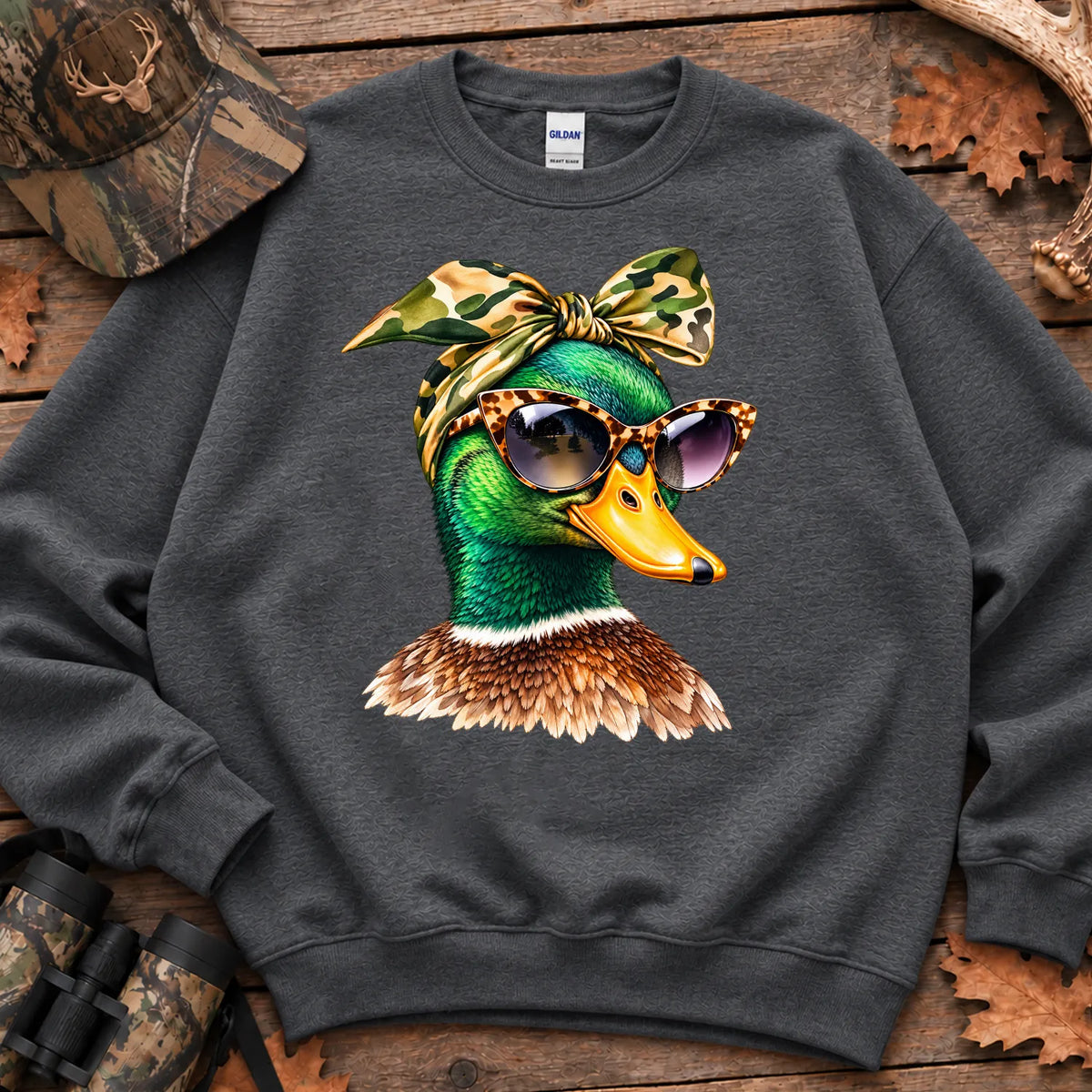 Funny Glam Mallard Duck Sweatshirt in Dark Heather