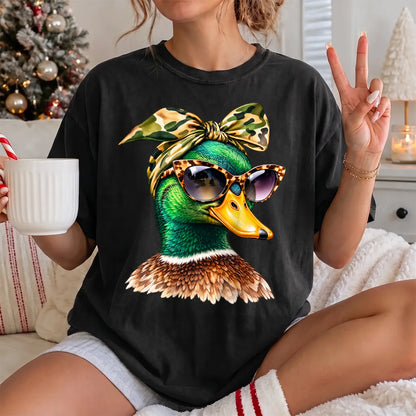 Funny Glam Mallard T-Shirt Women model in Black