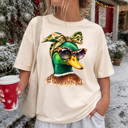 Funny Glam Mallard T-Shirt Women model in Ivory