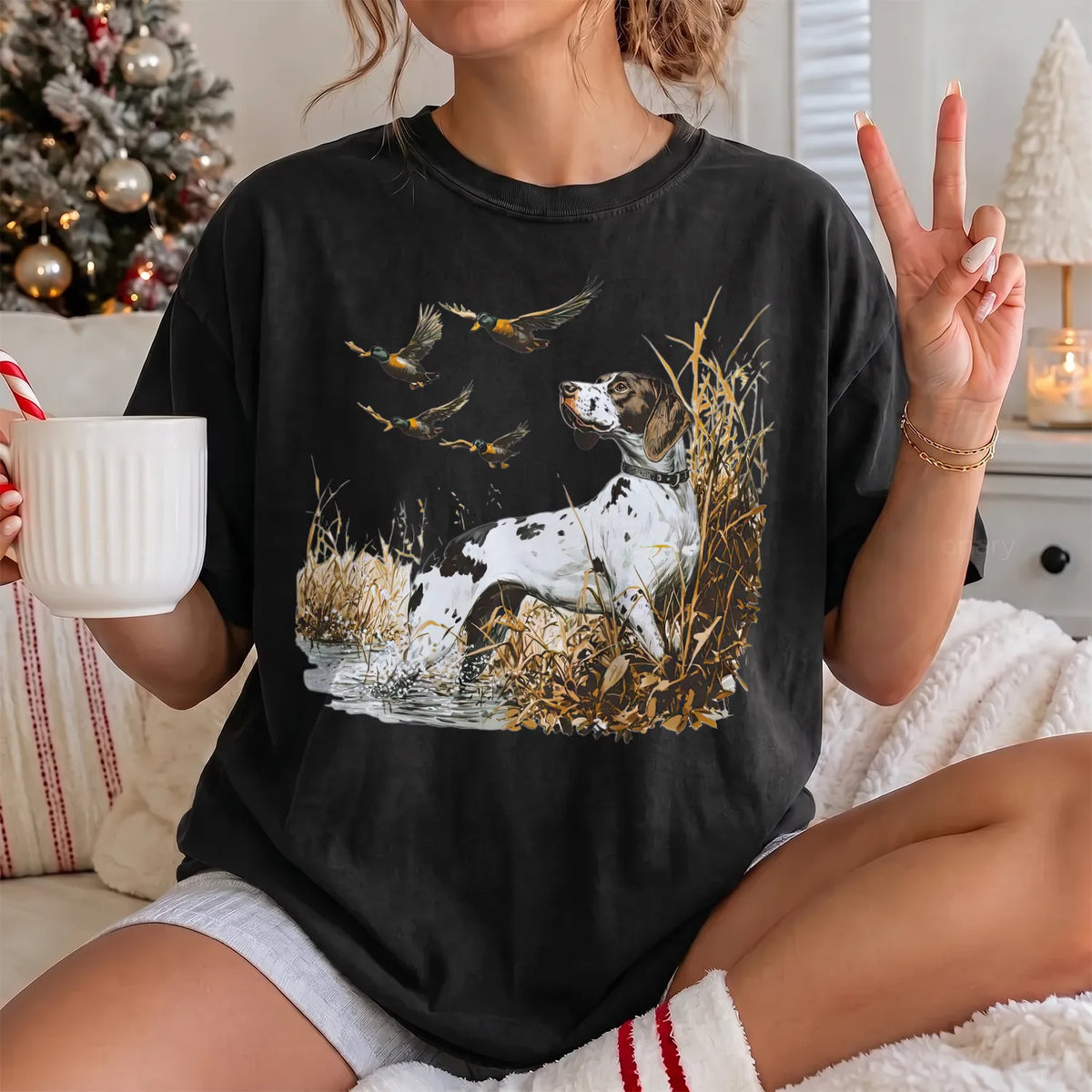 German Shorthaired Pointer Duck T-Shirt Women model in Black