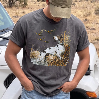 German Shorthaired Pointer Duck T-Shirt Men model in Pepper