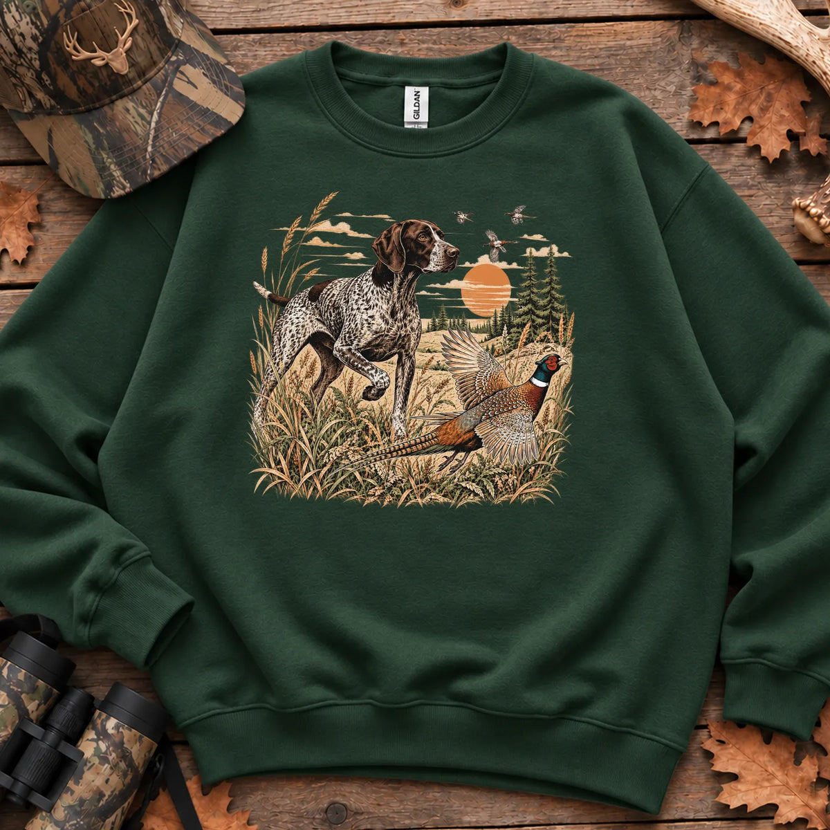 German Shorthaired Pointer Hunter Sweatshirt in Forest Green