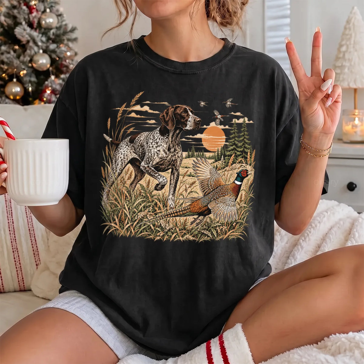 German Shorthaired Pointer T-Shirt Women model in Black