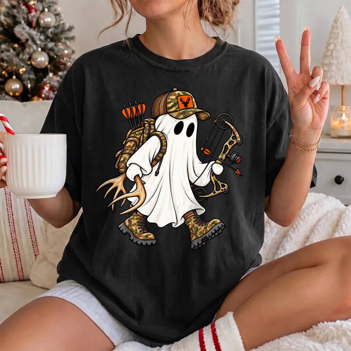 Ghost Bow Hunter T-Shirt Women model in Black
