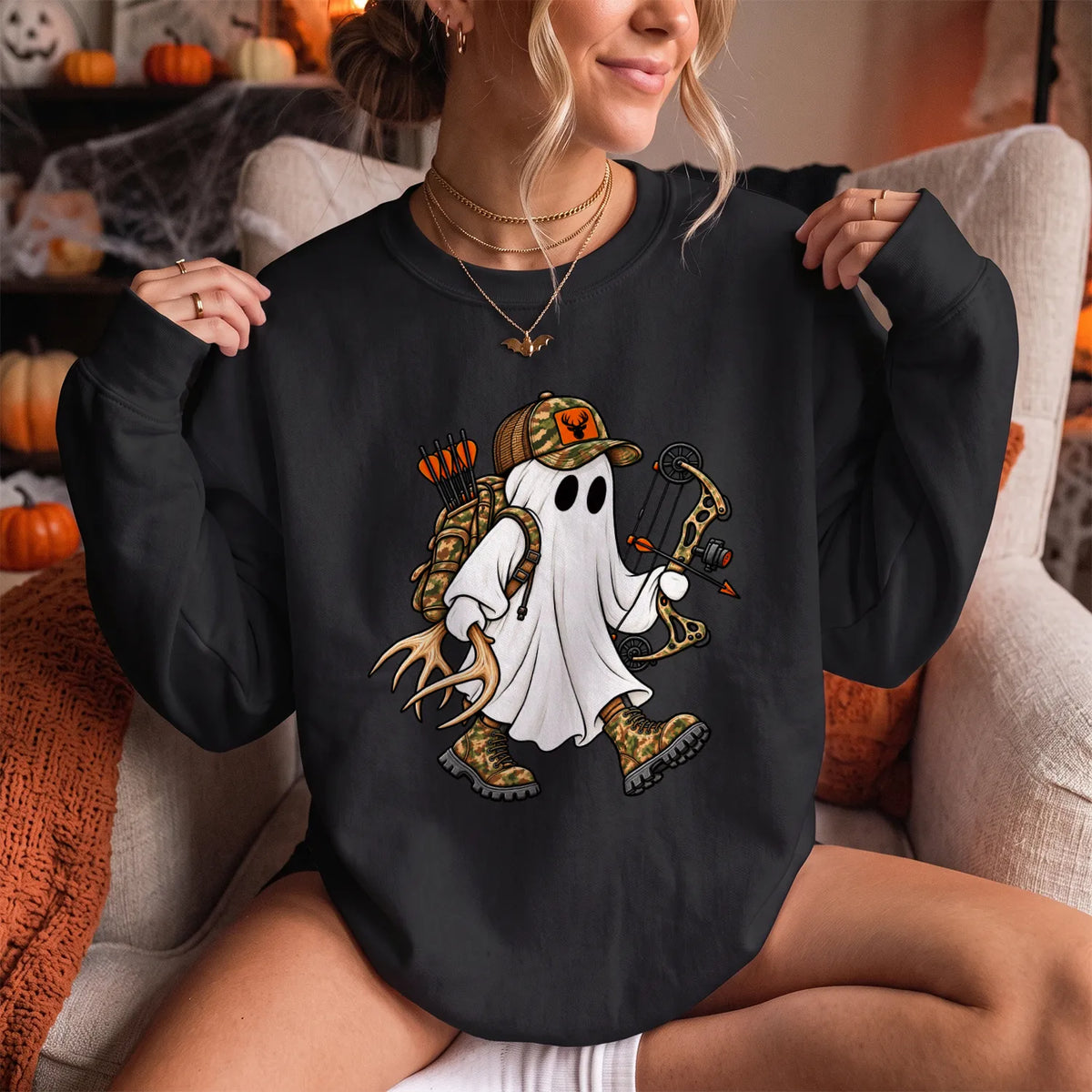 Ghost Hunter Sweatshirt Women model in Black