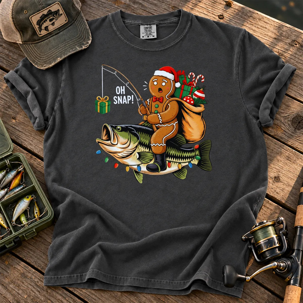 Gingerbread Bass Fishing T-Shirt in Pepper