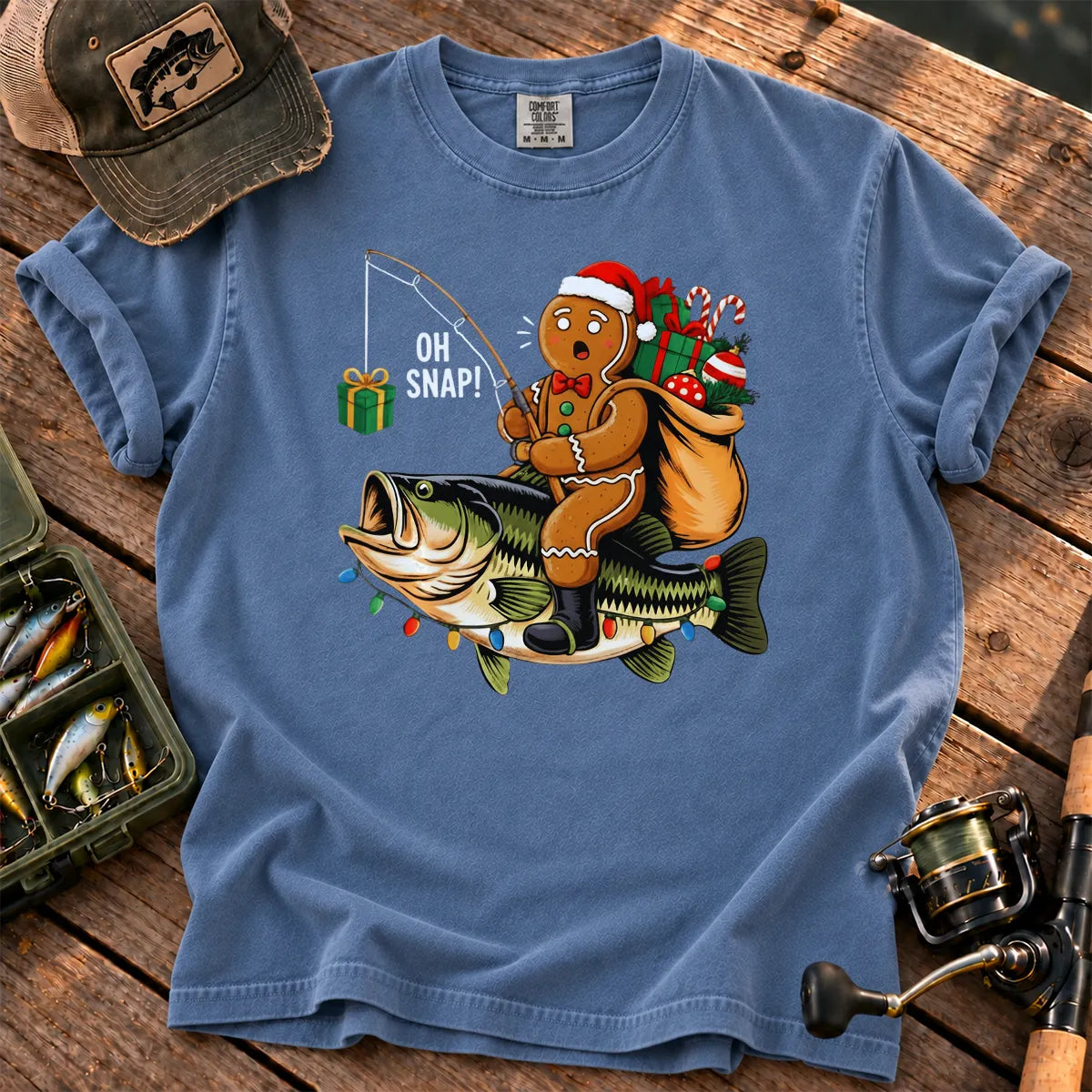 Gingerbread Bass Fishing T-Shirt in Blue Jean
