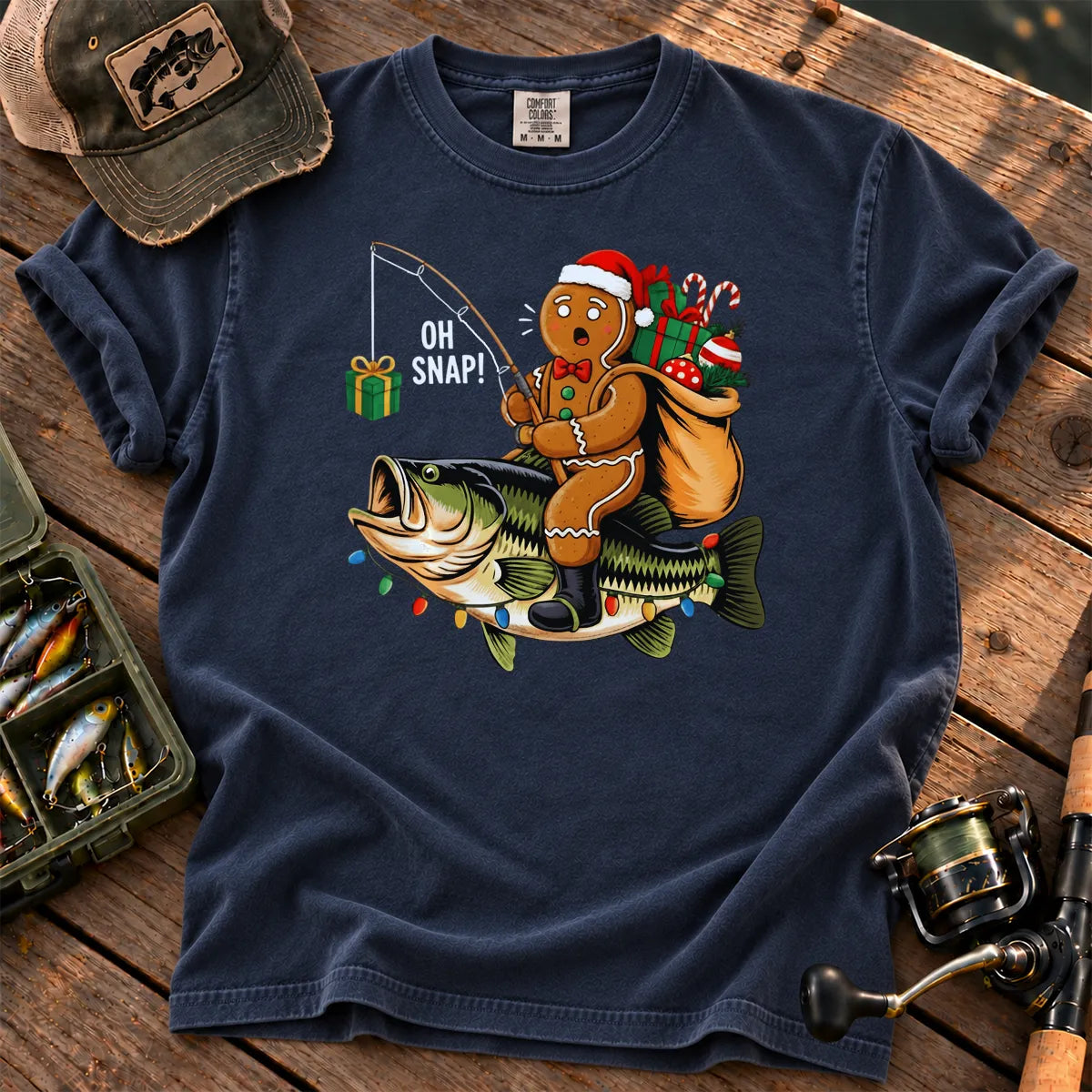 Gingerbread Bass Fishing T-Shirt in True Navy