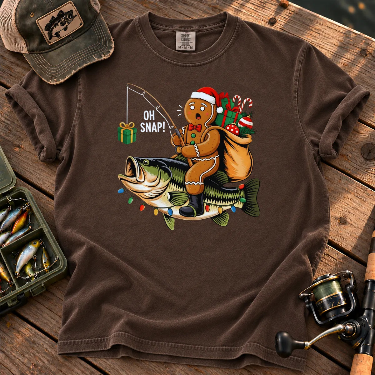Gingerbread Bass Fishing T-Shirt in Espresso