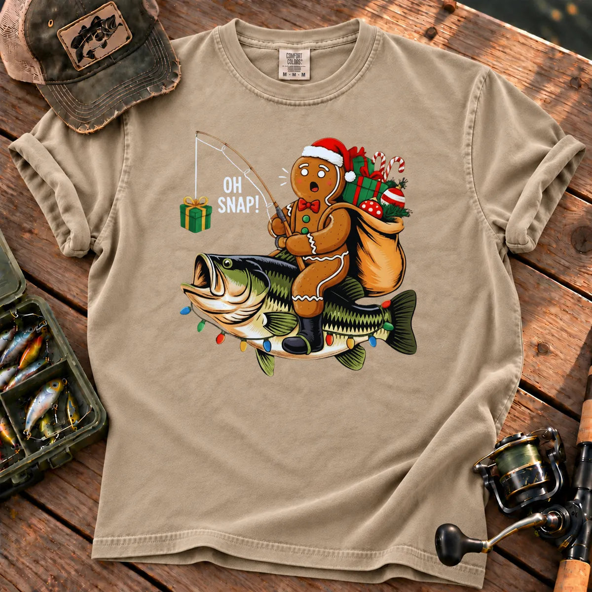Gingerbread Bass Fishing T-Shirt in Sandstone