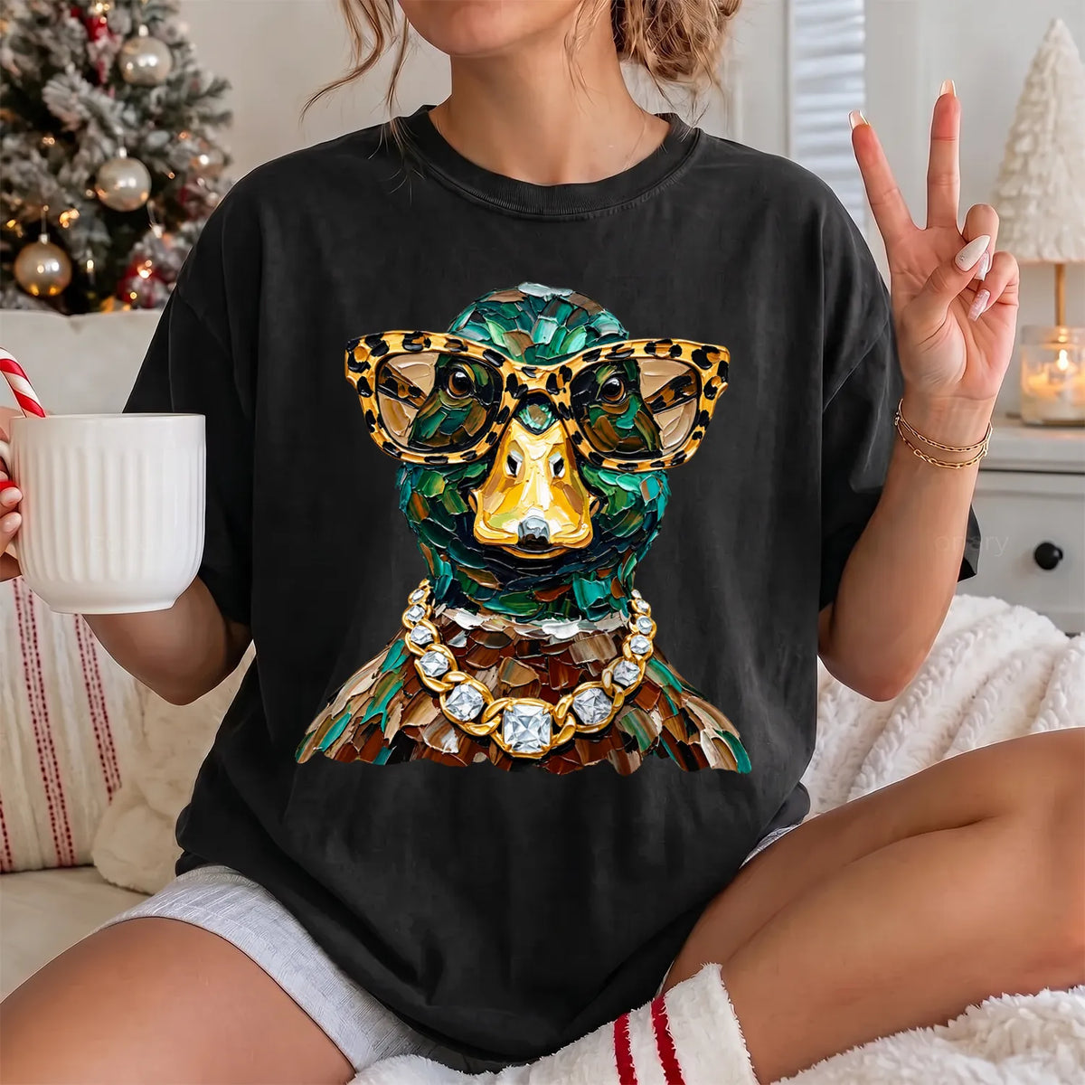 Glam Duck Hunting T-Shirt Women model in Black