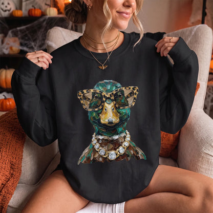 Glam Mallard Duck Sweatshirt Women model in Black