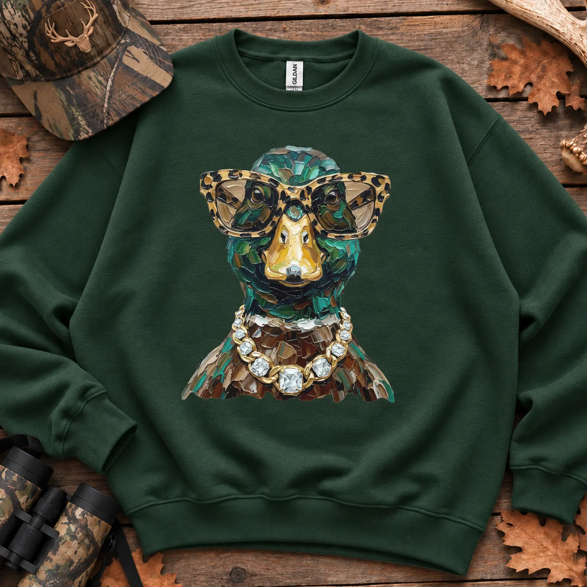 Glam Mallard Duck Sweatshirt in Forest Green