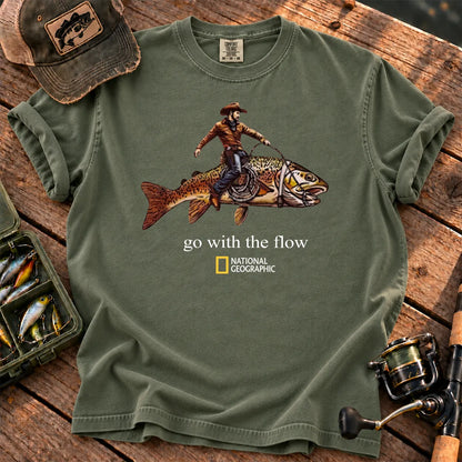 Go With the Flow Cowboy Fish T-Shirt in Moss
