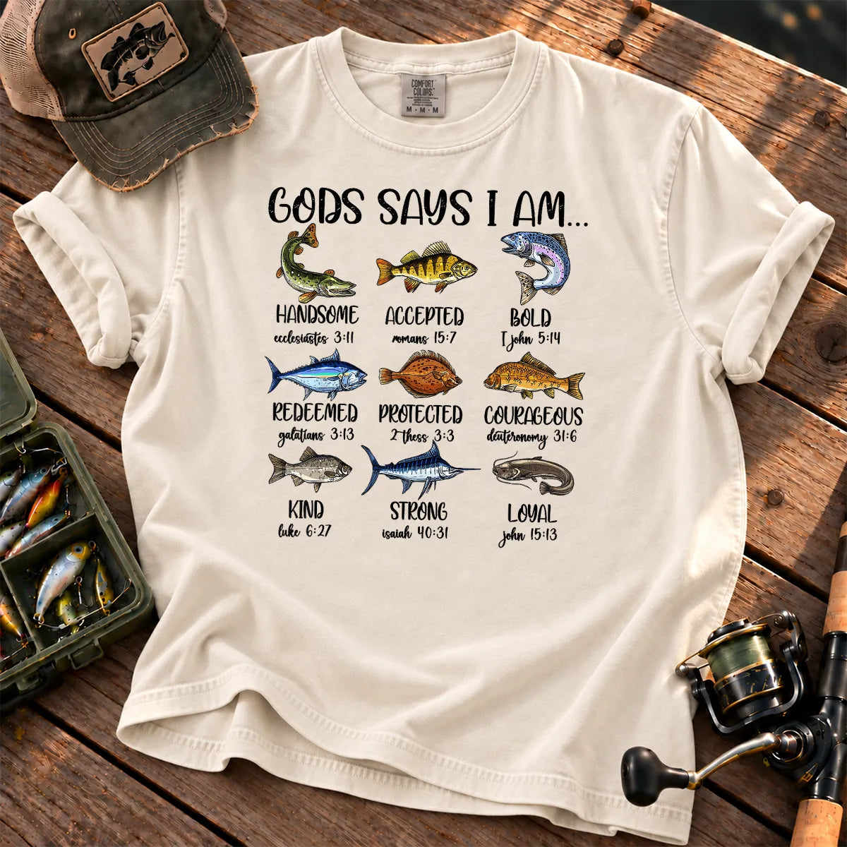 God Says I Am Fishing T-Shirt in Ivory