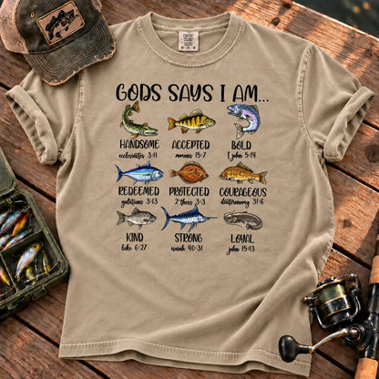 God Says I Am Fishing T-Shirt in Sandstone