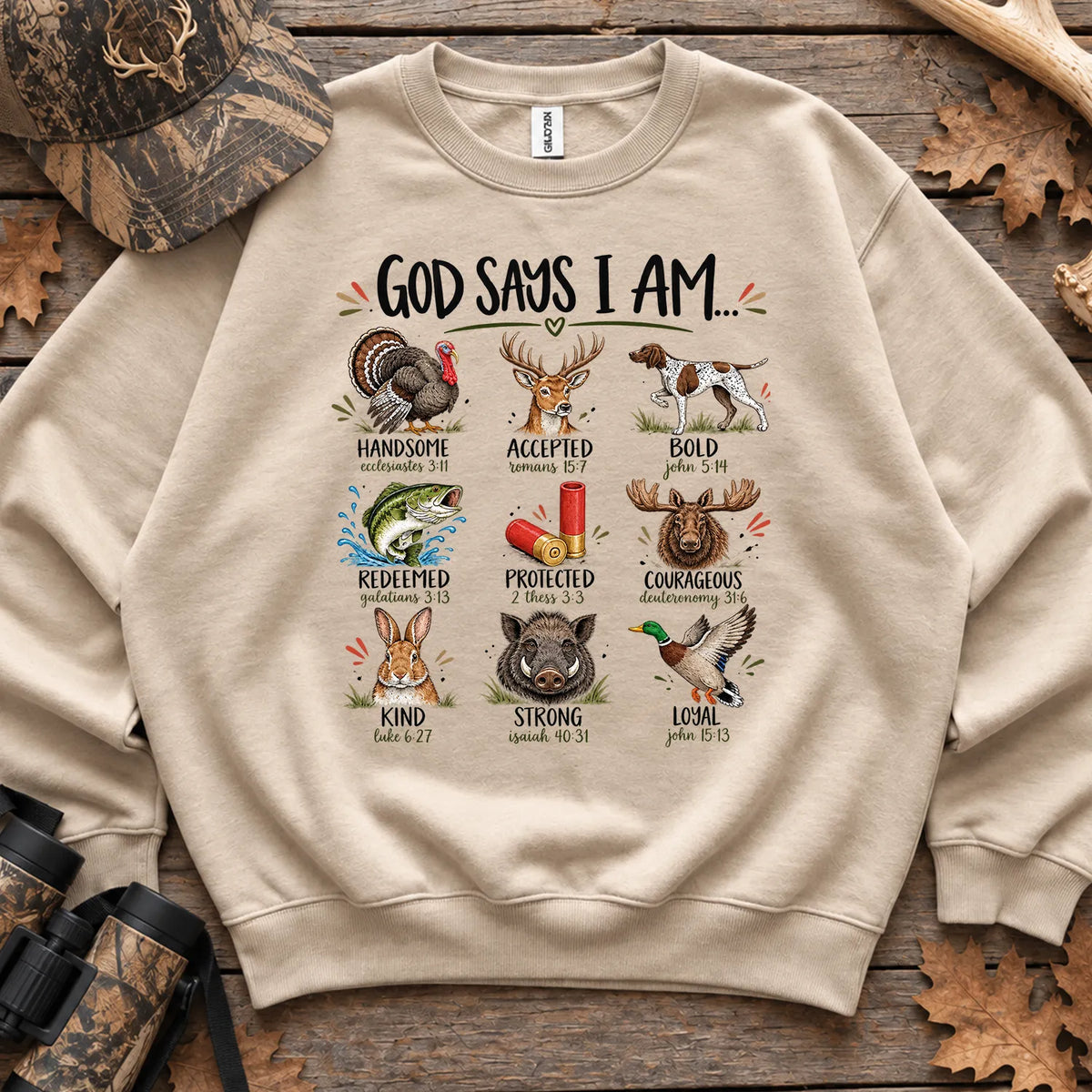 God Says I Am Hunting Sweatshirt in Sand