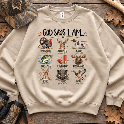 God Says I Am Hunting Sweatshirt in Sand