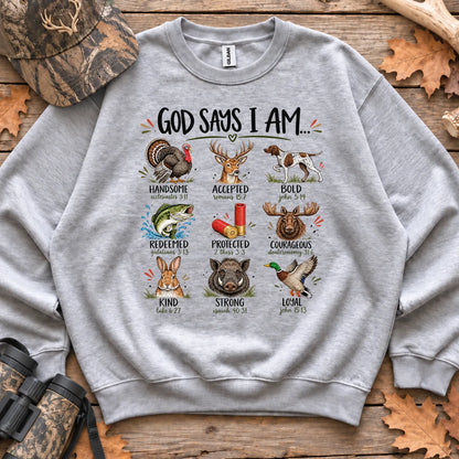 God Says I Am Hunting Sweatshirt in Sport Grey