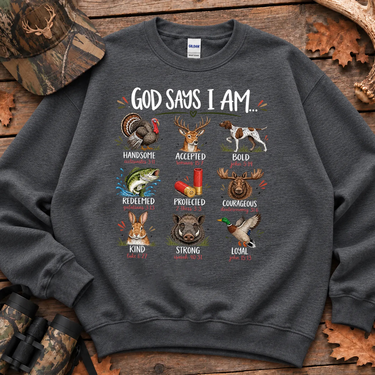 God Says I Am Hunting Sweatshirt in Dark Heather