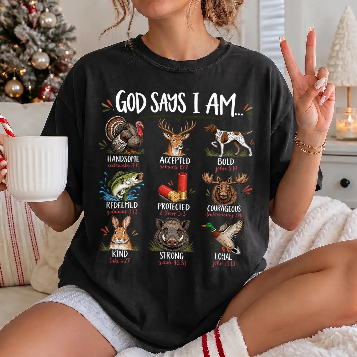 God Says I Am Hunting T-Shirt Women model in Black