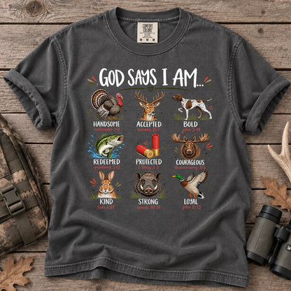 God Says I Am Hunting T-Shirt in Pepper