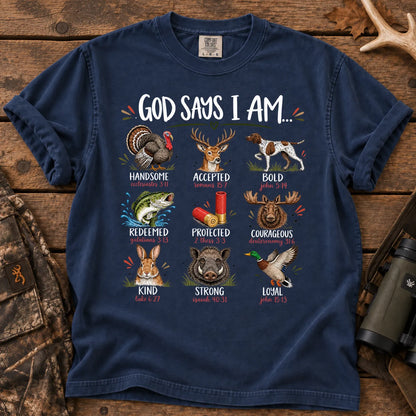 God Says I Am Hunting T-Shirt in True Navy
