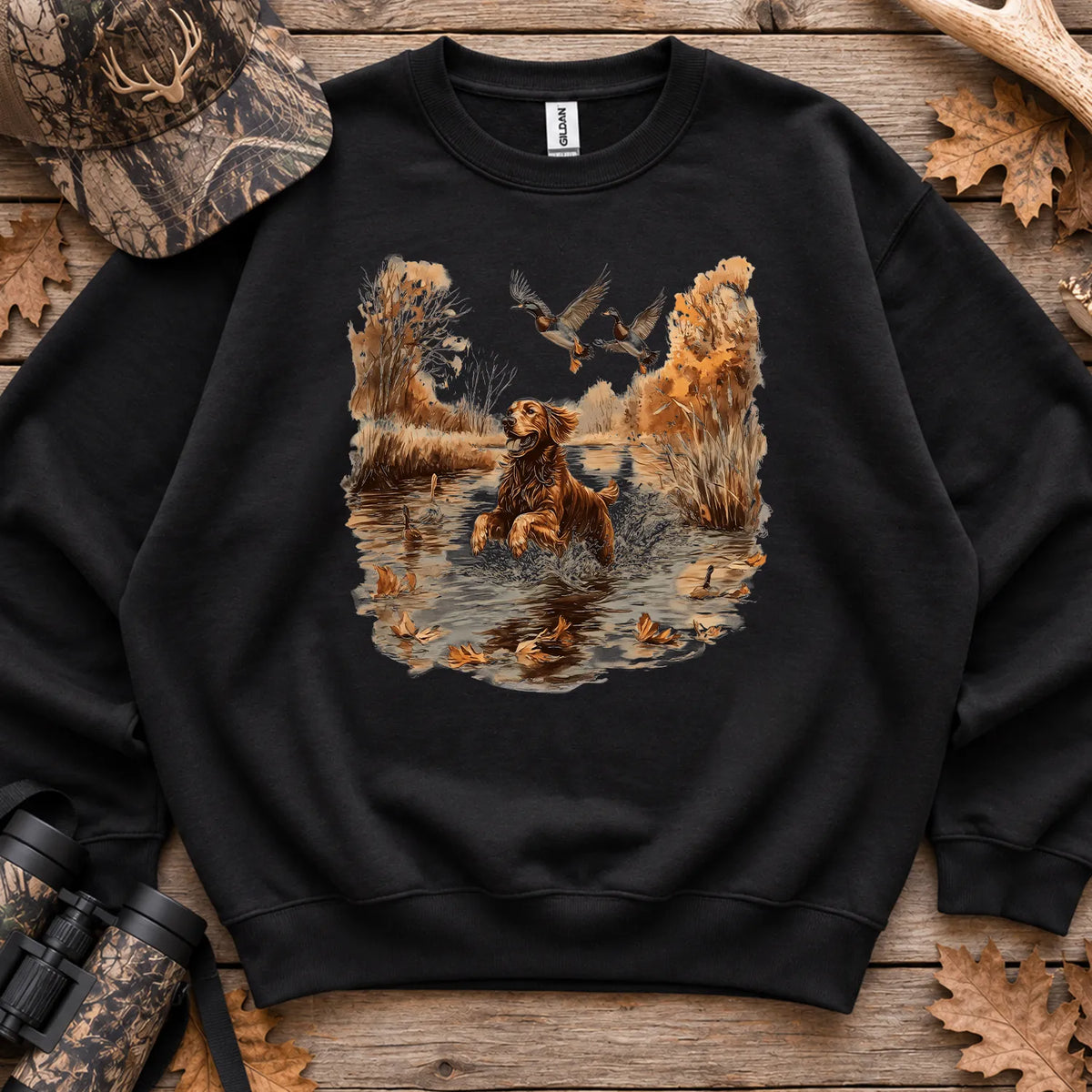 Golden Retriever and Mallards Sweatshirt in Black