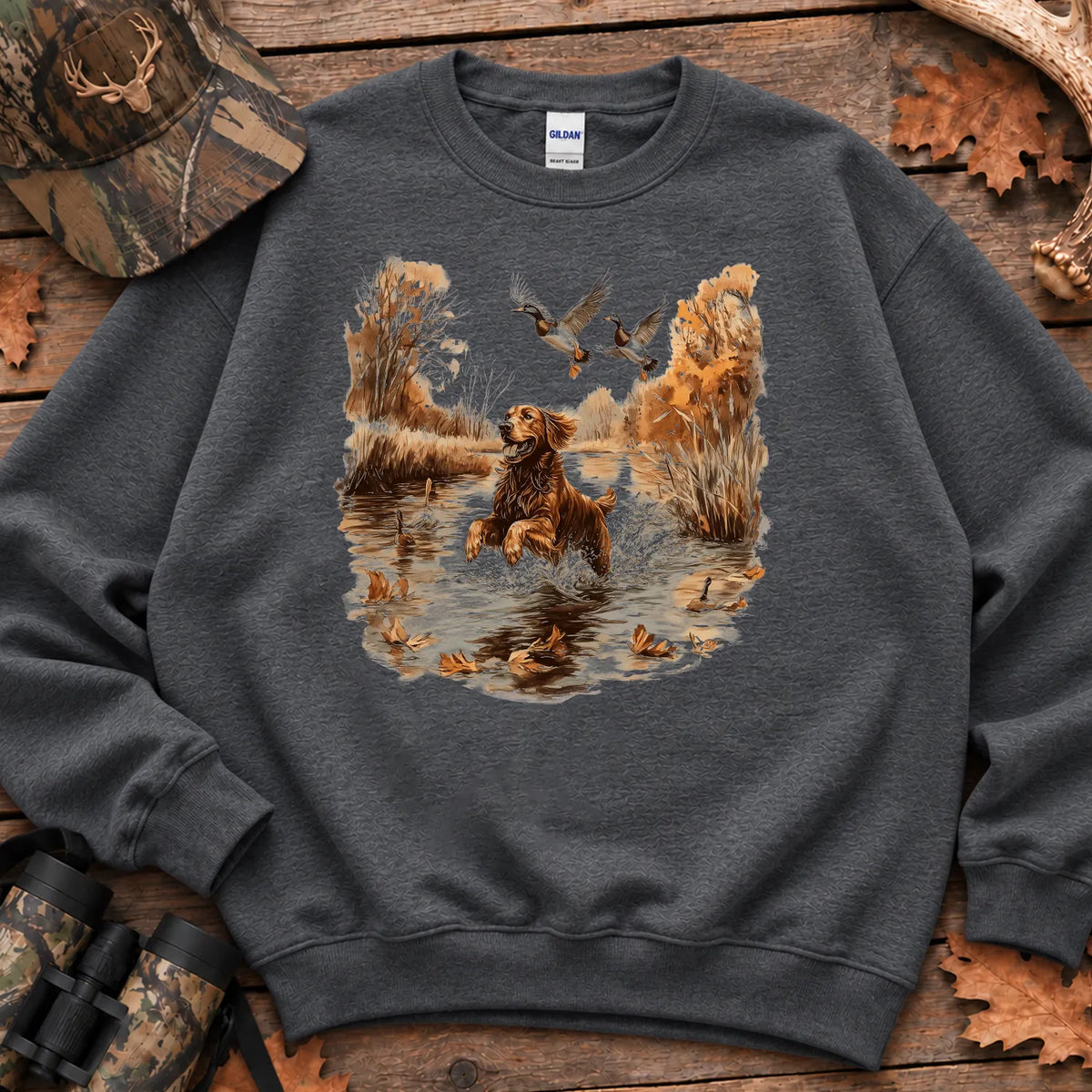 Golden Retriever and Mallards Sweatshirt in Dark Heather